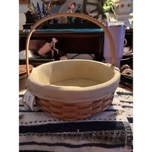 Vintage 
 Round Basket Liner Cream Oatmeal Fabric Replacement Accessory